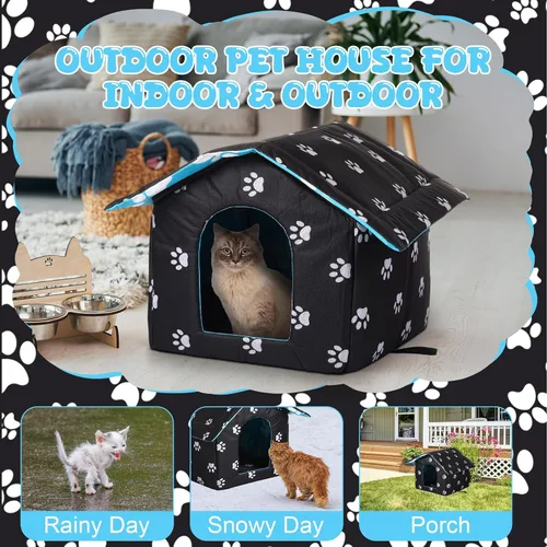 Vista 6 de Casa impermeable para gatos al aire libre, casas para mascotas callejeras, refugio para gatos y perros, refugio plegable para mascotas con manta