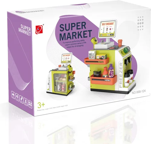 Vista 7 de Juego de caja registradora para niños – 48 piezas de dinero de simulación, calculadora, escáner, tarjeta de crédito y comida de juego para niños