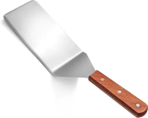 Vista 2 de New Star Foodservice 36350 Volteador/Espátula para Parrilla Extra Grande con Mango de Madera con Borde de Corte y Hoja de 4 Pulgadas de Ancho, 16