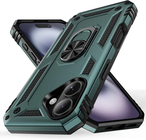 Vista 22 de Korecase Funda de teléfono para iPhone 16 con anillo de soporte, grado militar, a prueba de golpes, cuerpo completo, protección resistente para Negro