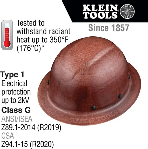 Vista 2 de Klein Tools 60452 - Casco duro, ala completa, clase G serie KONSTRUCT, banda que absorbe el sudor, almohadilla superior, color marrón