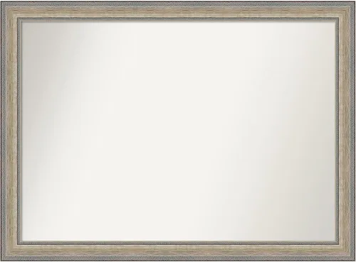 Vista 539 de Amanti Art Espejo de baño plateado para sobre el fregadero, 28 x 37 pulgadas, elegante espejo rectangular de peltre cepillado, marco de madera
