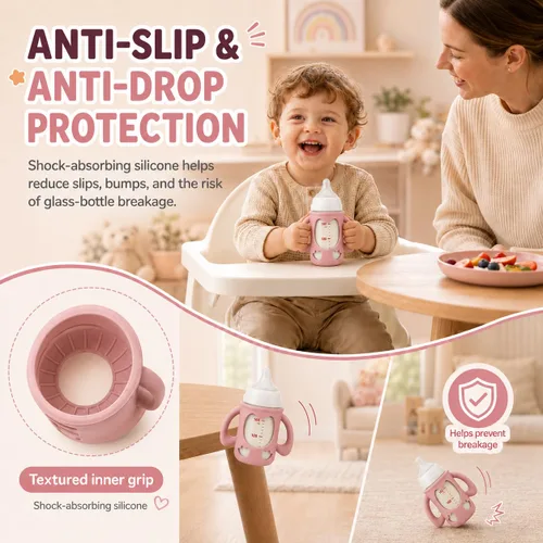 Vista 4 de Paquete de 3 asas y soportes para biberones para paloma y rosa+beige+gris