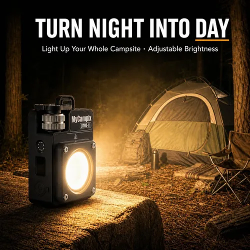 Vista 4 de MyCompix - Linterna de camping portátil, linterna LED ajustable de 3500 lúmenes, recargable con tiempo de funcionamiento y pantalla de 2.5 a 15