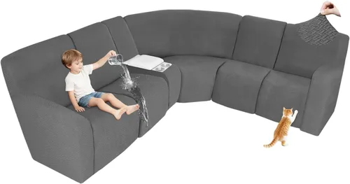 Vista 48 de ALIECOM Fundas 100% impermeables para sofá seccional reclinable, forma de L, elásticas, para esquina, funda para sofá seccional reclinable, lavable