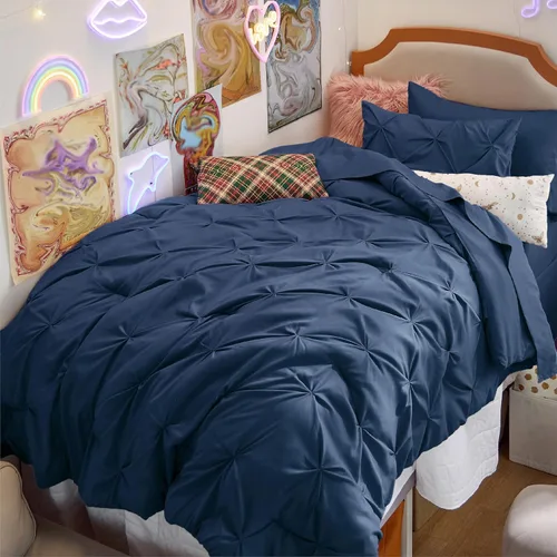 Vista 58 de Bedsure - Juego de edredón tamaño individual gris - Ropa de cama tamaño individual en una bolsa de 5 piezas, juego de cama Pintuck GentleSoft™