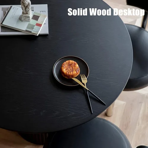 Vista 3 de QQXX Mesa de comedor redonda de madera maciza de pino, mesa de cocina Simplicity con base de pedestal de madera, mesa de centro de ocio, mesa