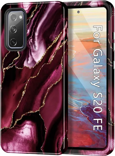 Vista 9 de Btscase para Galaxy S20 FE 5G, Funda de patrón de mármol 3 en 1 resistente a los golpes cuerpo completo duro PC+Silicona suave para caídas