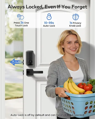 Vista 4 de TEEHO TK001H - Cerradura de puerta de entrada sin llave con asa, cerradura electrónica con teclado con código, cerraduras inteligentes para puerta