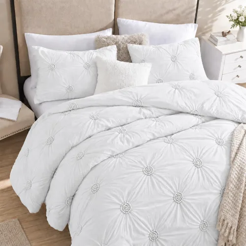 Vista 13 de Swift Home, juego de edredón tamaño individual y individual XL, azul bebé, juego de ropa de cama con pinzas florales 3D arrugadas - 2 piezas de ropa