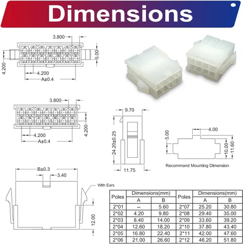 Vista 7 de Molex 5557 - Kit de conectores de extensión macho y hembra de 0.165 in con cables preprensados prémium de 20 AWG, Molex Mini-Fit Jr de doble fila