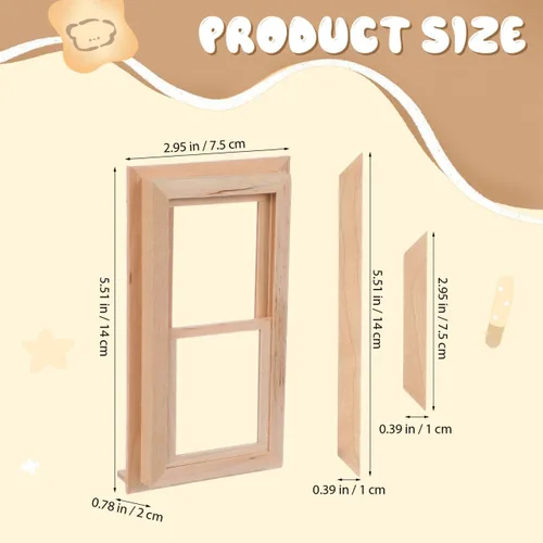 Vista 2 de Toyvian 1: Mini marco de ventana de madera a escala de 12, muebles de madera en miniatura para decoración de casa de muñecas, accesorios de casa