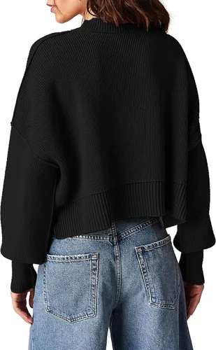Vista 2 de Gacaky - Suéter de manga larga con cuello redondo para mujer, 2023, para otoño, de gran tamaño, de punto acanalado