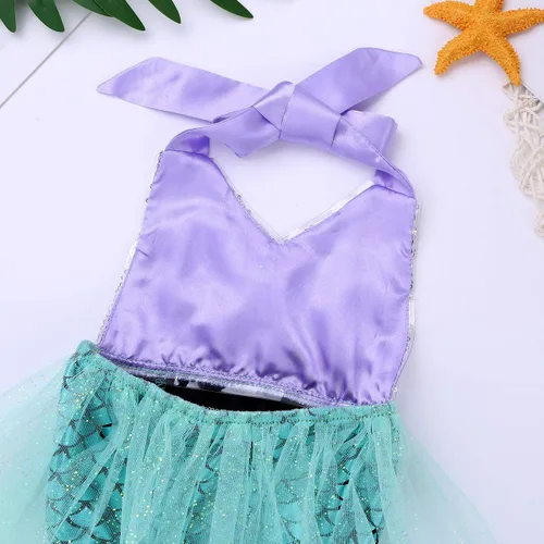 Vista 6 de CHICTRY Mameluco de sirena para bebé y niña, con tutú