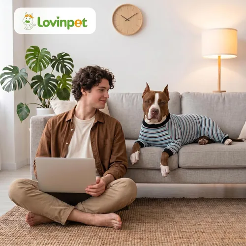 Vista 8 de LovinPet Pijama grande para perro, camisa de algodón multicolor a rayas, para dejar de caer, pijamas para mascotas, ropa de bulldog francés, ropa