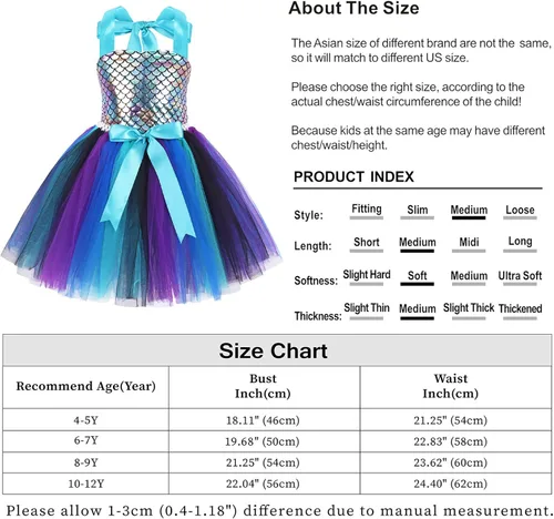 Vista 7 de WonderBabe Mermaid Tulle Tutu Dress for Girls Halloween Birthday Party Costume Princess Mermaid Dress Up Outfit with Headband