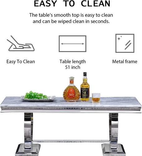 Vista 10 de Asday Mesa de centro plateada, mesa rectangular gris para sala de estar con base en U de metal espejo plateado, mesa de centro para sala de estar