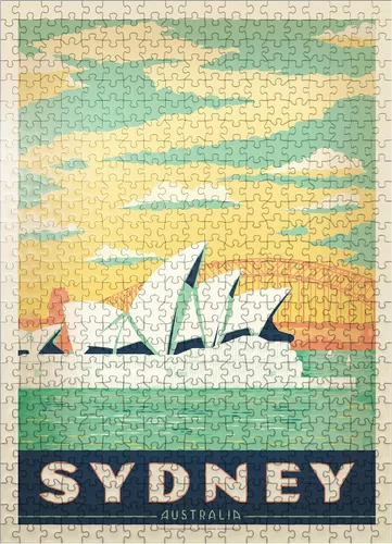 Vista 8 de MyPuzzle Australia: Sydney Harbor, Vintage Poster - Rompecabezas de 100 piezas prémium para adultos