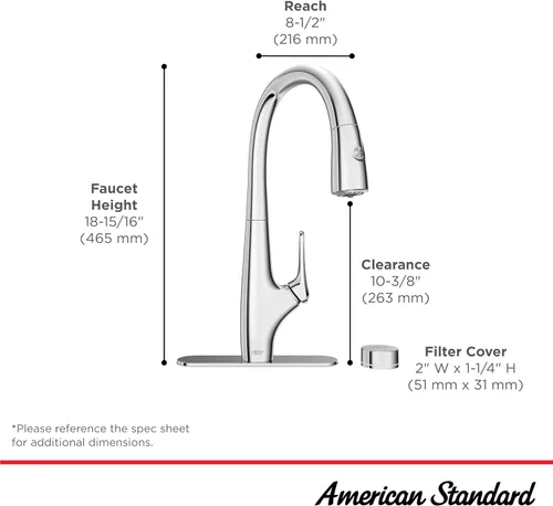 Vista 5 de American Standard 4902330.002 Saybrook Grifo de cocina extraíble con filtro cromado