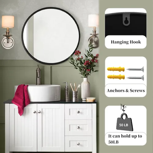 Vista 11 de G-LEAF Espejo redondo negro de 32 pulgadas para tocador de baño, entrada, sala de estar, espejo de baño redondo para pared