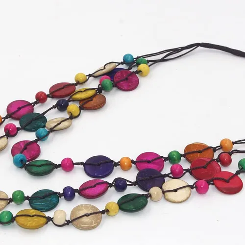 Vista 5 de COLORFUL BLING Ethnic African Wood Bead Statement Pendant Collar Layered Long Strand Chunky Coconut Shell Geometric Choker Bib Necklace Bohemian
