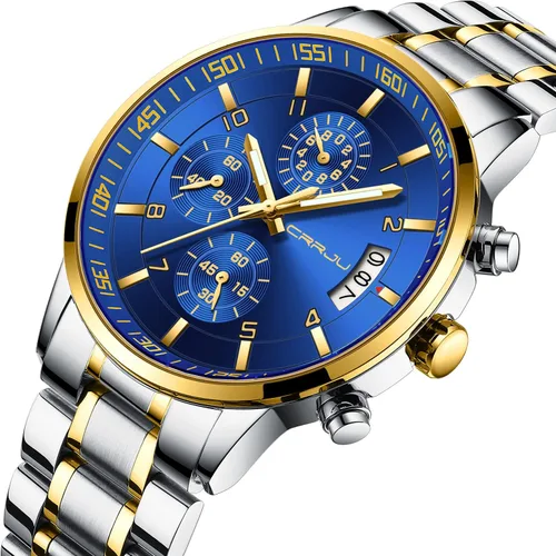 Vista 4 de CRRJU - Reloj de pulsera, de acero inoxidable para hombre, resistente al agua, cronógrafo, correa de acero inoxidable