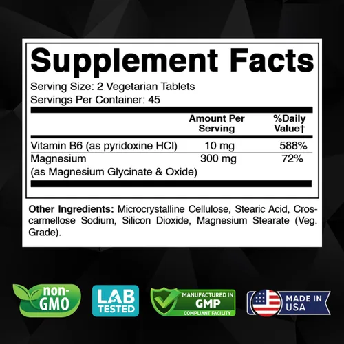 Vista 2 de Vitabod Glicinato de magnesio 1000 mg por porción que proporciona 300 mg de magnesio elemental - 90 tabletas vegetarianas - Forma quelatada - Apoya