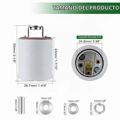 Vista 6 de Enchufe de luz E26,Soporte de lámpara de enchufe de bombilla de tornillo Medimun estándar,Enchufe de luz de porcelana con fijación de tornillo