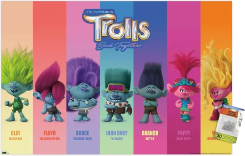 Vista 8 de Trends International Trolls: Band Together - Póster de pared Perfect Harmony, 14.72 x 22.37 pulgadas, paquete de póster premium y alfiler