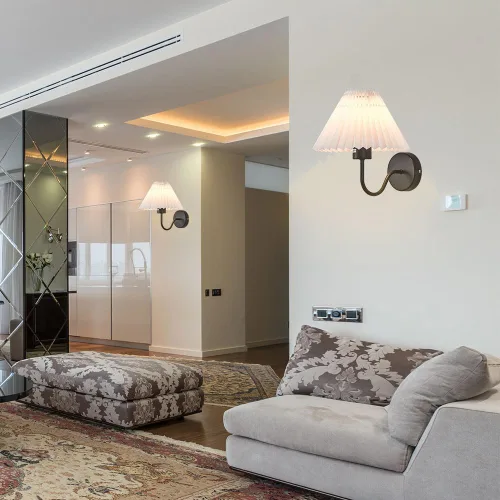 Vista 3 de Lámpara de pared de tela plisada, linterna de pared nórdica para interiores, elegante apliques de pared de cabecera única, lámpara de pared de lino