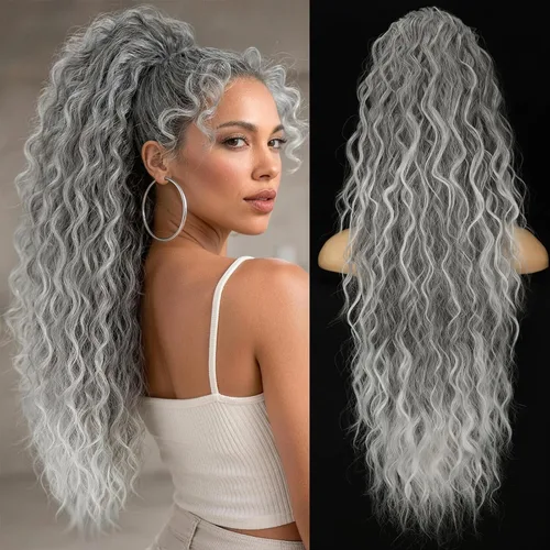 Vista 26 de KooKaStyle Extensión de cola de caballo con cordón de 26 pulgadas (66 cm) para mujeres, extensiones de cabello sintético rizado largo para uso