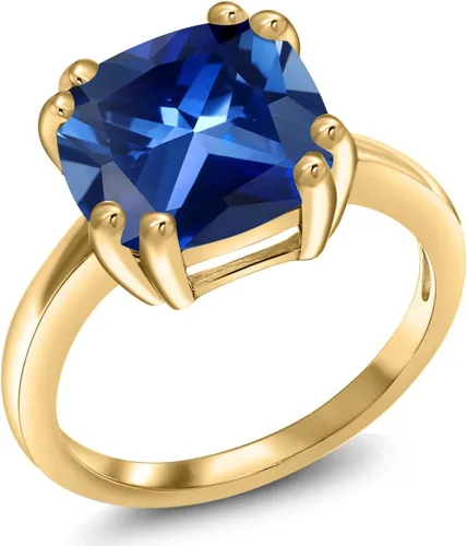 Vista 14 de Gem Stone King 3-5 Cttw Gemstone Birthstone Double Prong Solitaire Ring for Women 18K Yellow Gold Plated Silver Cushion 10MM Anniversary