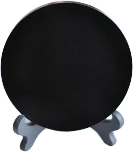 Vista 7 de Espejo de obsidiana negra, redondo, suave, natural, pulido, diámetro de 3 pulgadas