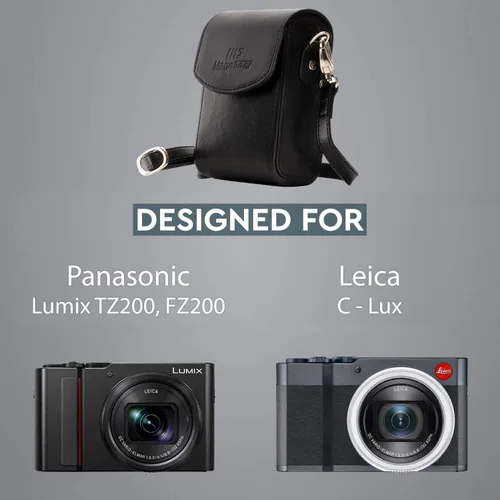 Vista 5 de MegaGear Panasonic Lumix DC-ZS200, TZ200, Leica C-Lux - Funda de piel para cámara con correa, color negro