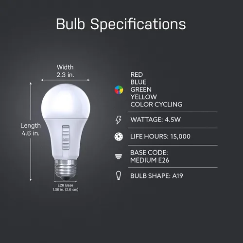 Vista 3 de Feit Electric Bombilla LED que cambia de color, A19 con una bombilla de base media E26, equivalente a 60 W, vida útil de 15 años
