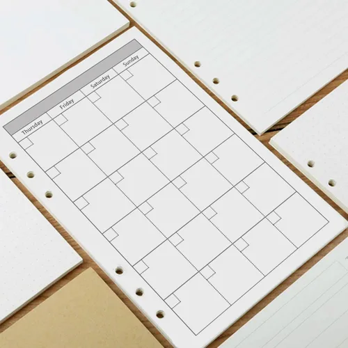 Vista 4 de Papel de repuesto para planificador mensual A6, sin fecha, 6 agujeros perforados, papel de relleno para oficina universitaria, 100gsm, 135 hojas/270