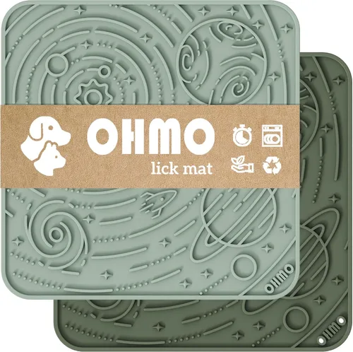 Vista 8 de OHMO Alfombrilla para lamer perros y gatos, patrón espacial, 6 x 10 fresno+beige