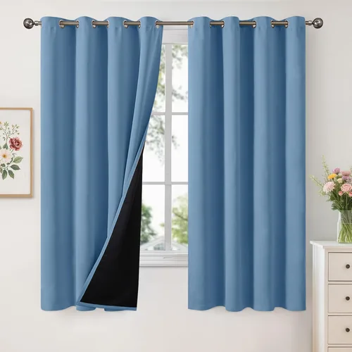 Vista 68 de YoungsTex - Cortinas 100% opacas para dormitorio, con aislamiento térmico y ojales, cortinas oscuras negras con capa pesada para ventana de sala