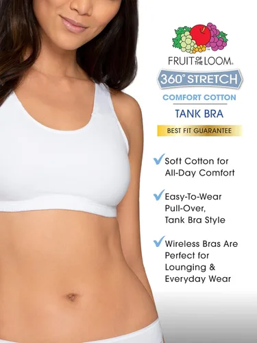 Vista 3 de Fruit of the Loom - Sujetador deportivo tipo camiseta para mujer que sostiene el busto, paquete económico