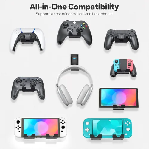 Vista 2 de OIVO Soporte de pared para controlador y auriculares, soporte plegable para auriculares, soporte para controlador de juegos, organizador