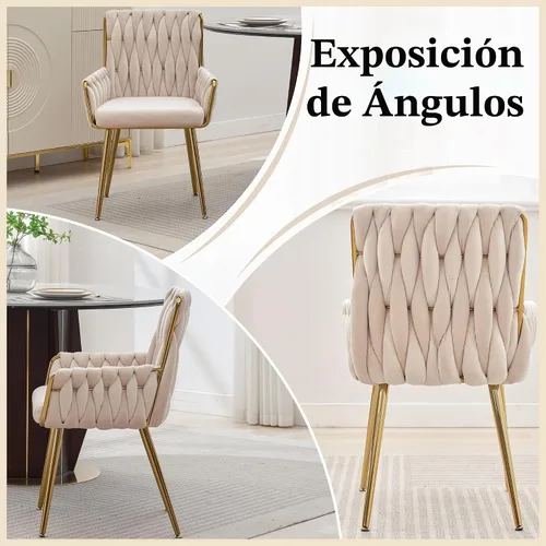 Vista 8 de Silla de escritorio de terciopelo, taburete de tocador, sin ruedas, moderno sillón dorado con patas de acento