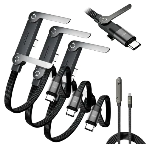 Vista 8 de Cable de carga rápida trenzado de 240 W con soporte para teléfono integrado, cable USB-C plegable duradero de 90 grados, cable USB C de ángulo