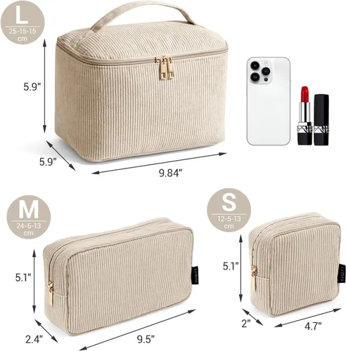 Vista 2 de MAGEFY Pequeña bolsa de maquillaje para bolso, mini bolsa de cosméticos de pana, linda bolsa cosmética para mujeres con bolsillos deslizantes
