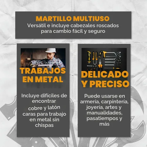 Vista 2 de SE Martillo intercambiable dual 5 en 1 - Cobre roscado, caras de latón - Martillo de armería de 9 pulgadas - 8355HH