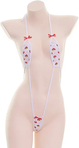 Vista 2 de YOMORIO Conjunto de lencería de micro bikini de fresa con tanga para cosplay
