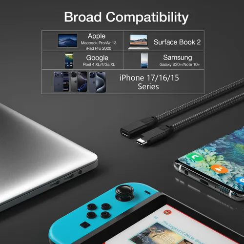 Vista 7 de UseBean Cable de extensión USB C de 1 pie, paquete de 2 unidades, USB-C 3.2 Gen2 20Gbps macho a hembra, cable de video 4K, extensor tipo C