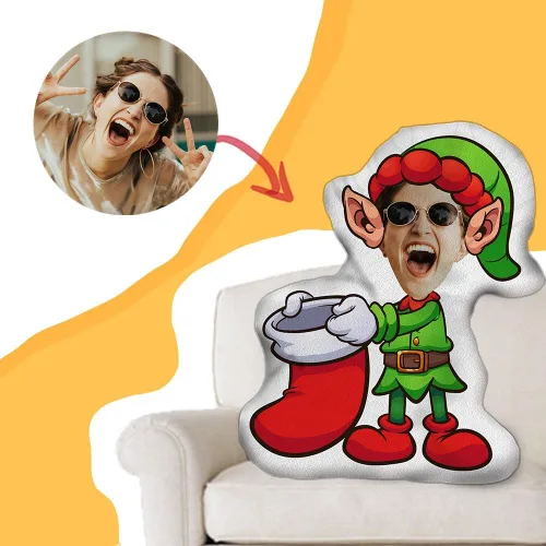 Vista 2 de Almohada divertida con foto personalizada, lindas almohadas de personaje de elfo con propia cara, almohada con forma personalizada, felpa suave