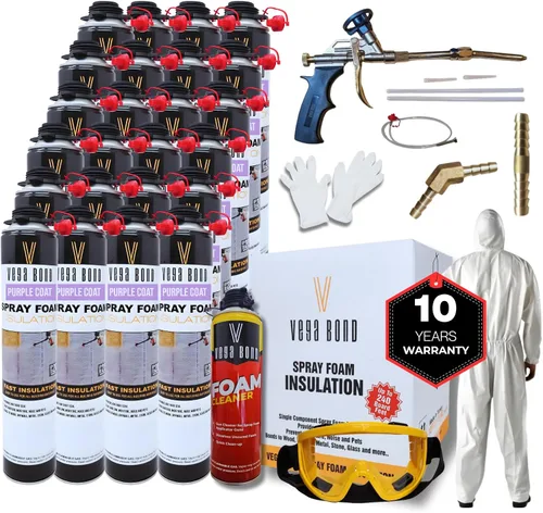 Vista 19 de Purplecoat Sistema de espuma de celda cerrada (1 paquete + limpiador) Self Expanding Insulation, R-5.66 Thermal Value, 29 Oz Cans, 20 Board Feet
