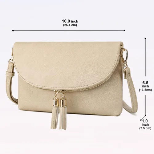 Vista 2 de Solene Bolso de mano para mujer, con múltiples compartimentos, 6 ranuras para tarjetas en el interior, bolsa cruzada con borlas