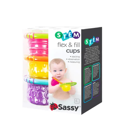 Vista 4 de Sassy Flex & Fill Cups Juguetes de baño de 3 piezas